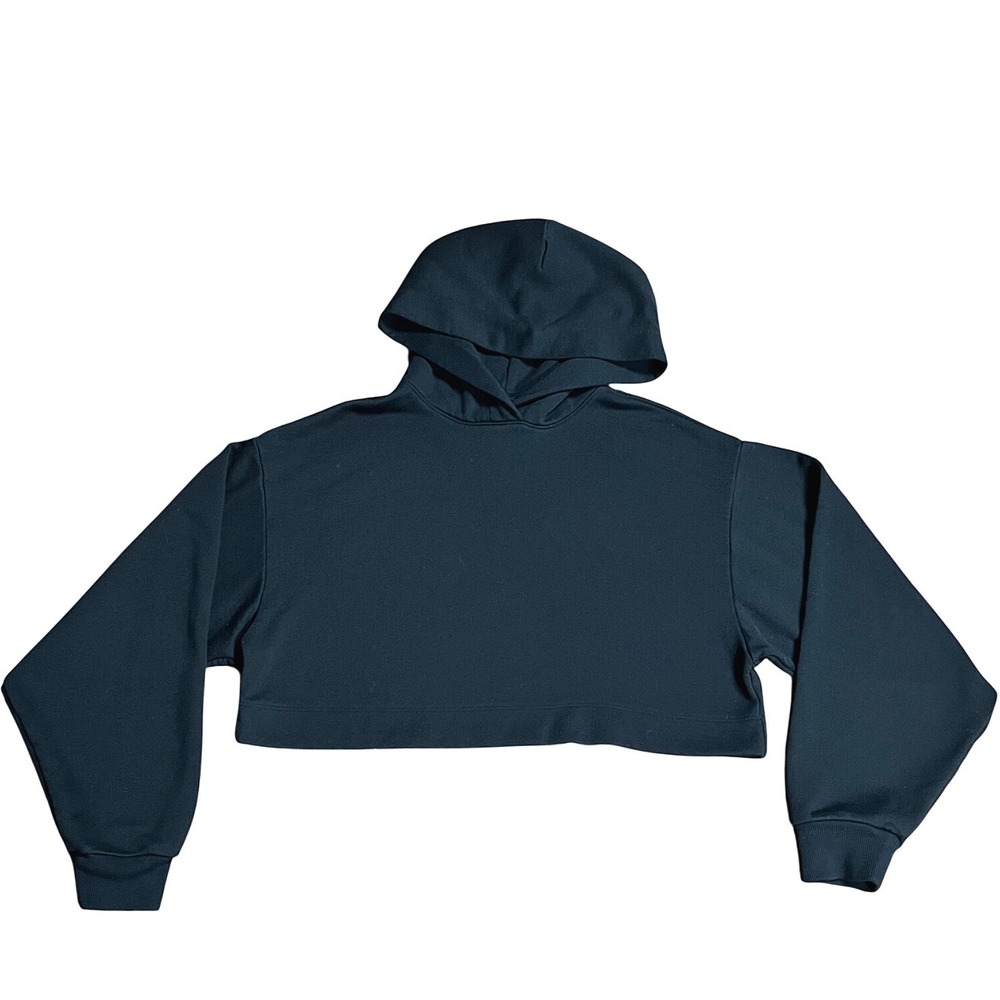 Alo Yoga Womens Cropped Hoodie Black Relaxed Fit Long Sleeve Sweatshirt Logo